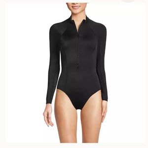 Lands’ End NWT long-sleeved rash guard one piece swimsuit.